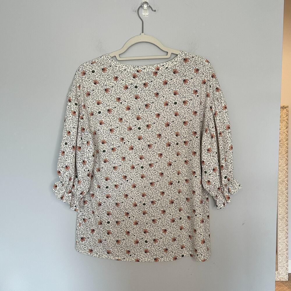Ann Taylor Paisley Mixed Media Tie Neck Blouse Size Small Floral Ruffle Sleeve - Picture 10 of 10